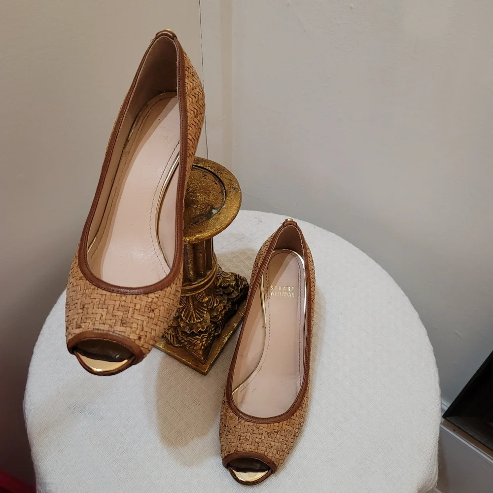 Beautiful summer wedge shoes with cork and genuine leather Trim - Picture 2 of 9